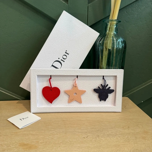 Dior Red Heart, Cream Star, and Black Bee Leather Bag Charms. Choice Of 1 NEW - Picture 1 of 1